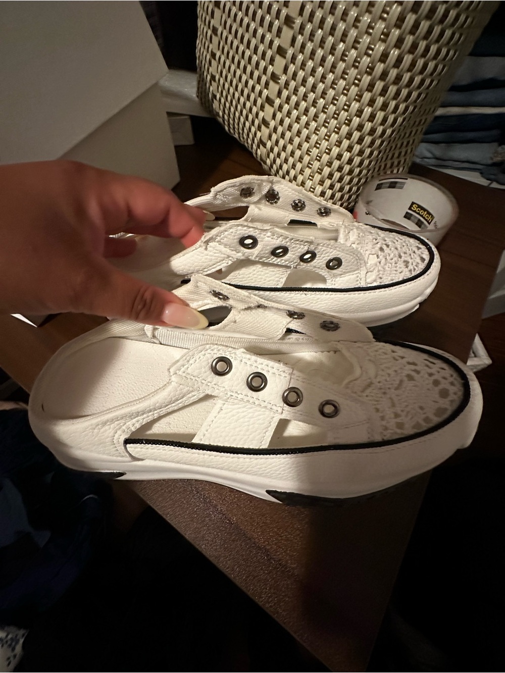 White Slip-On Canvas Sneakers with Lace Detail